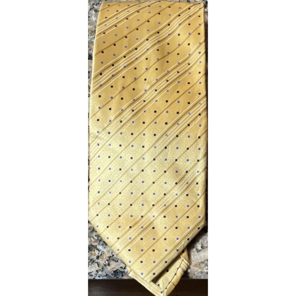 Gianni Viera Men's Yellow 100% Silk Polka Dot Tie Made in Italy‎ Classic Size